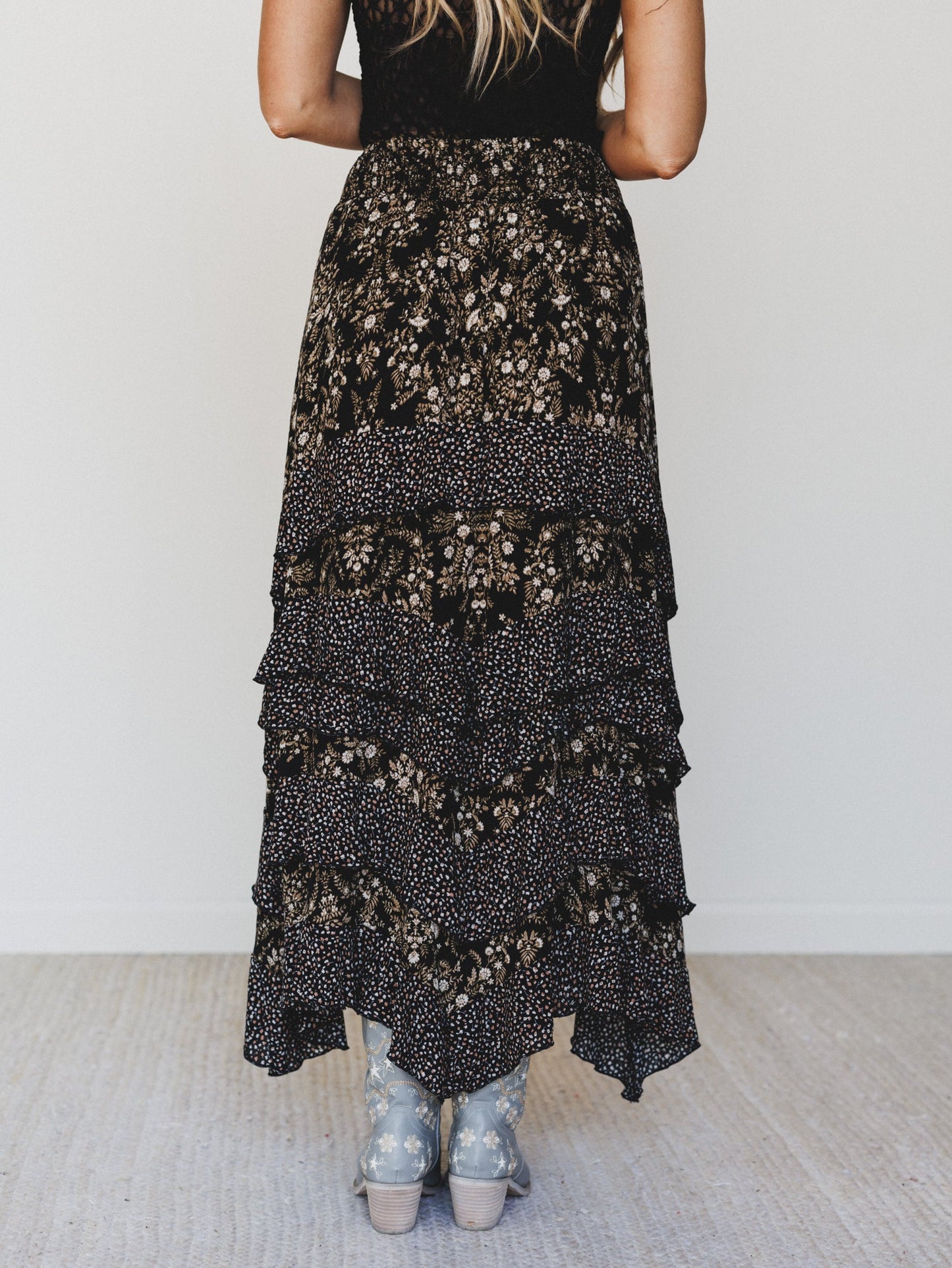 Garden of Flur Maxi Skirt - Black Multi