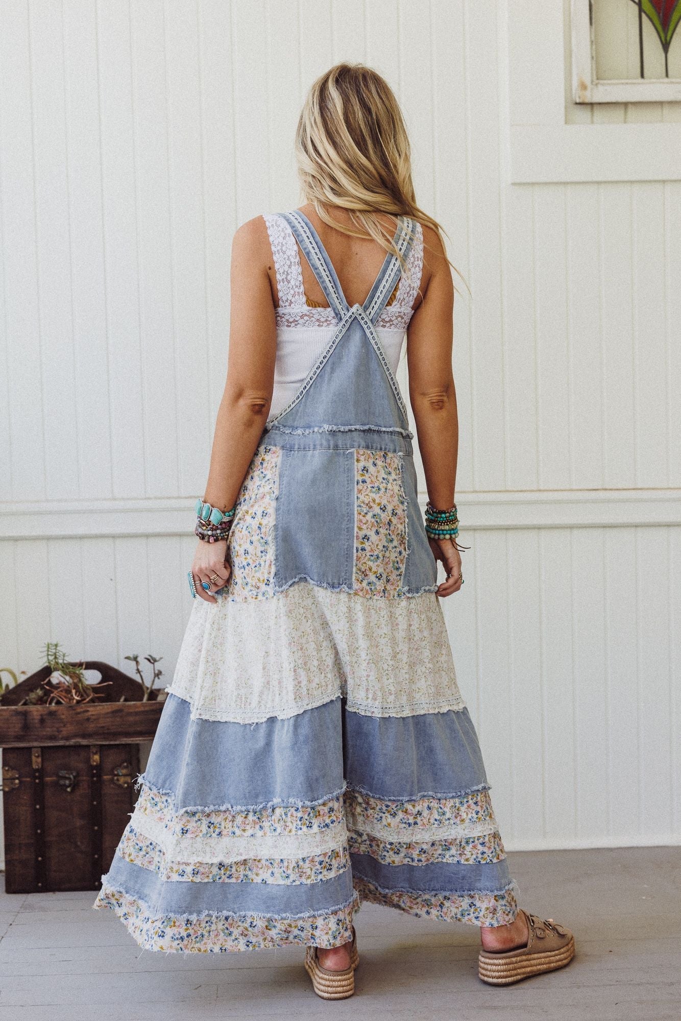 Sweetheart Charm Overalls Maxi Dress - Denim