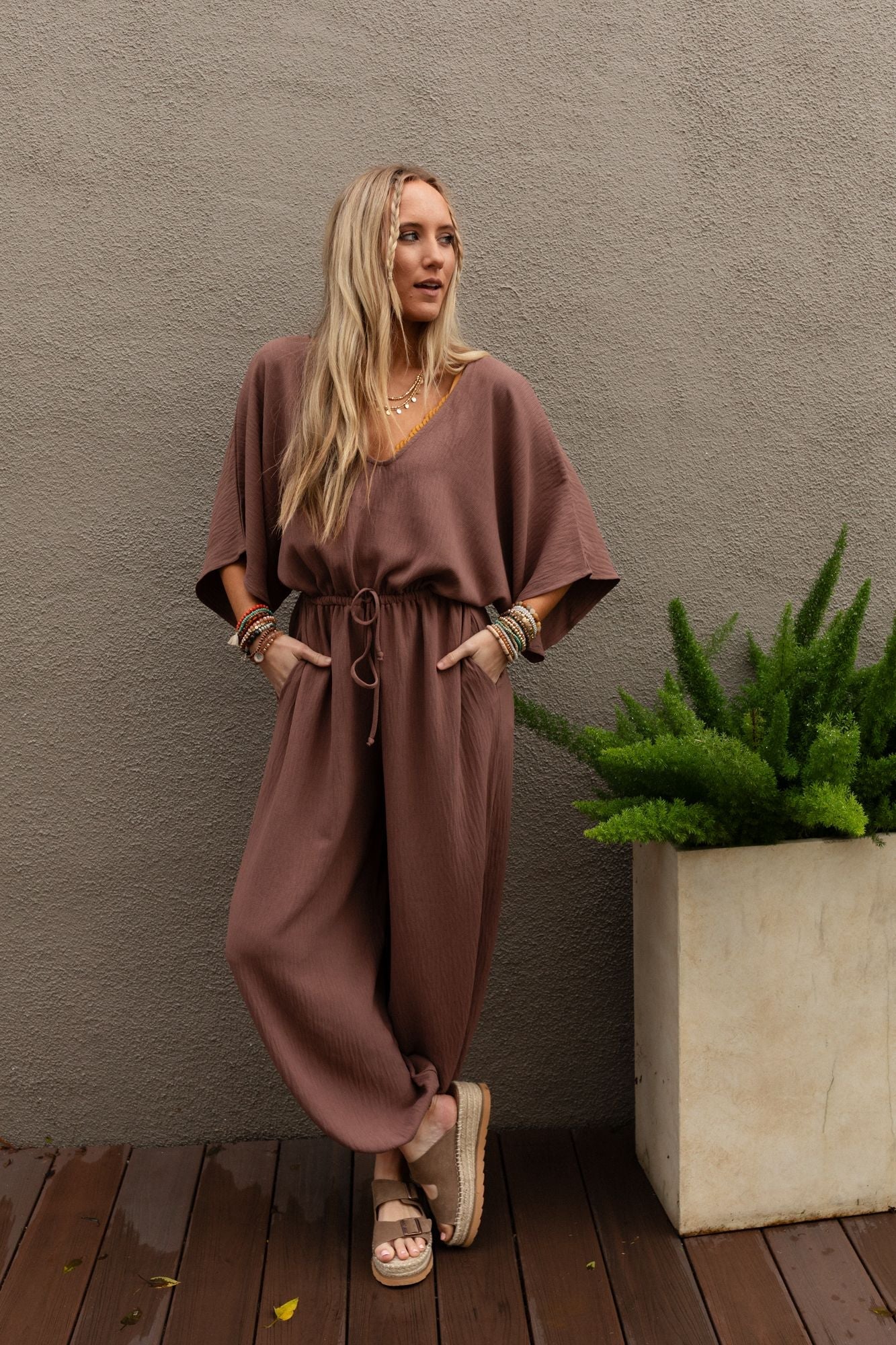 The Nest New Love Relaxed Drawstring Jumpsuit - Mocha