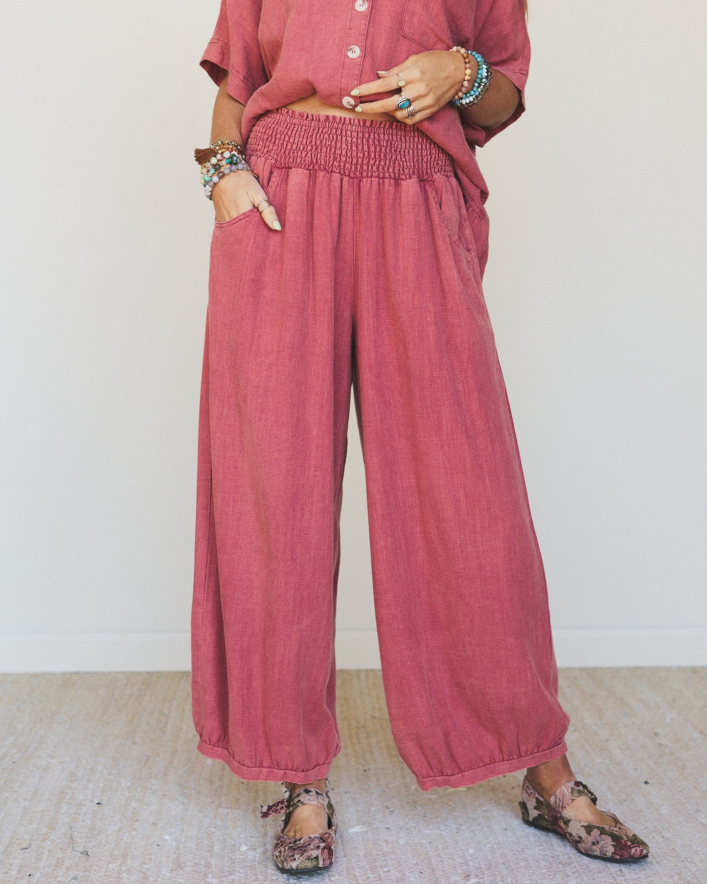 Pure Soul Linen Pants - Boho Red