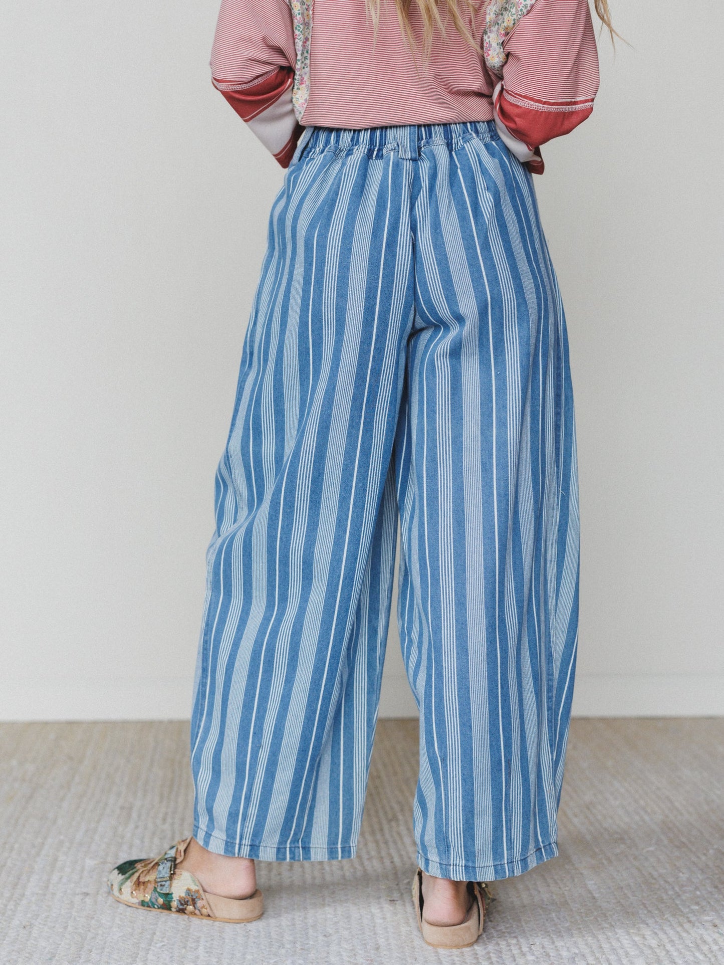 Right Step Striped Pants - Light Denim