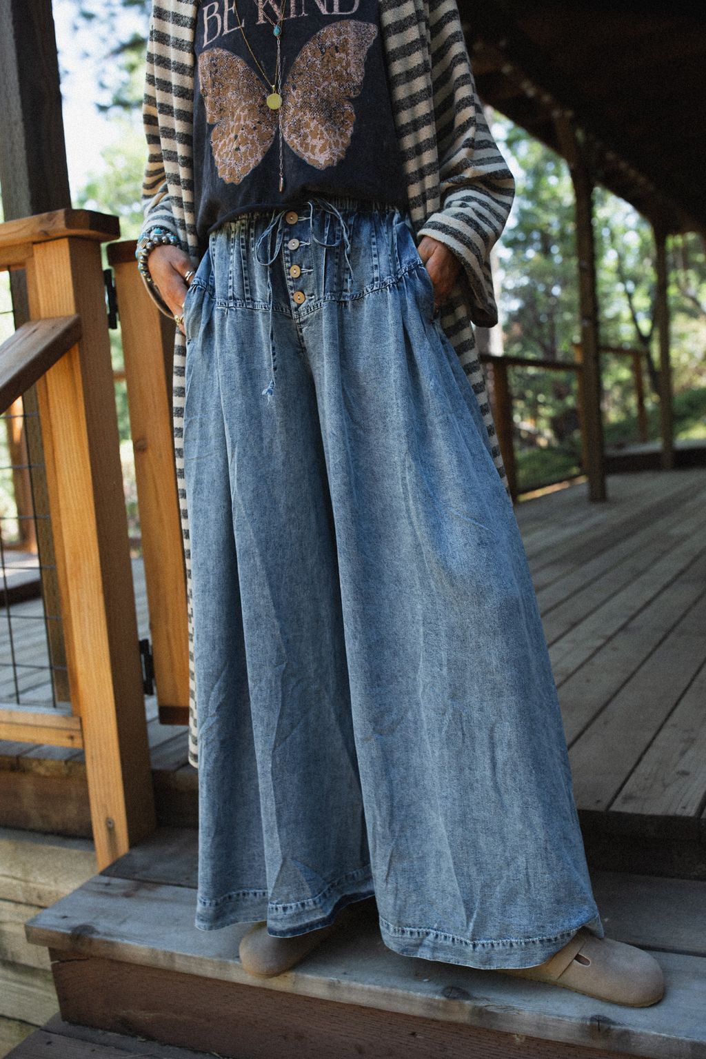 Retro Groove Wide Leg Pants - Denim