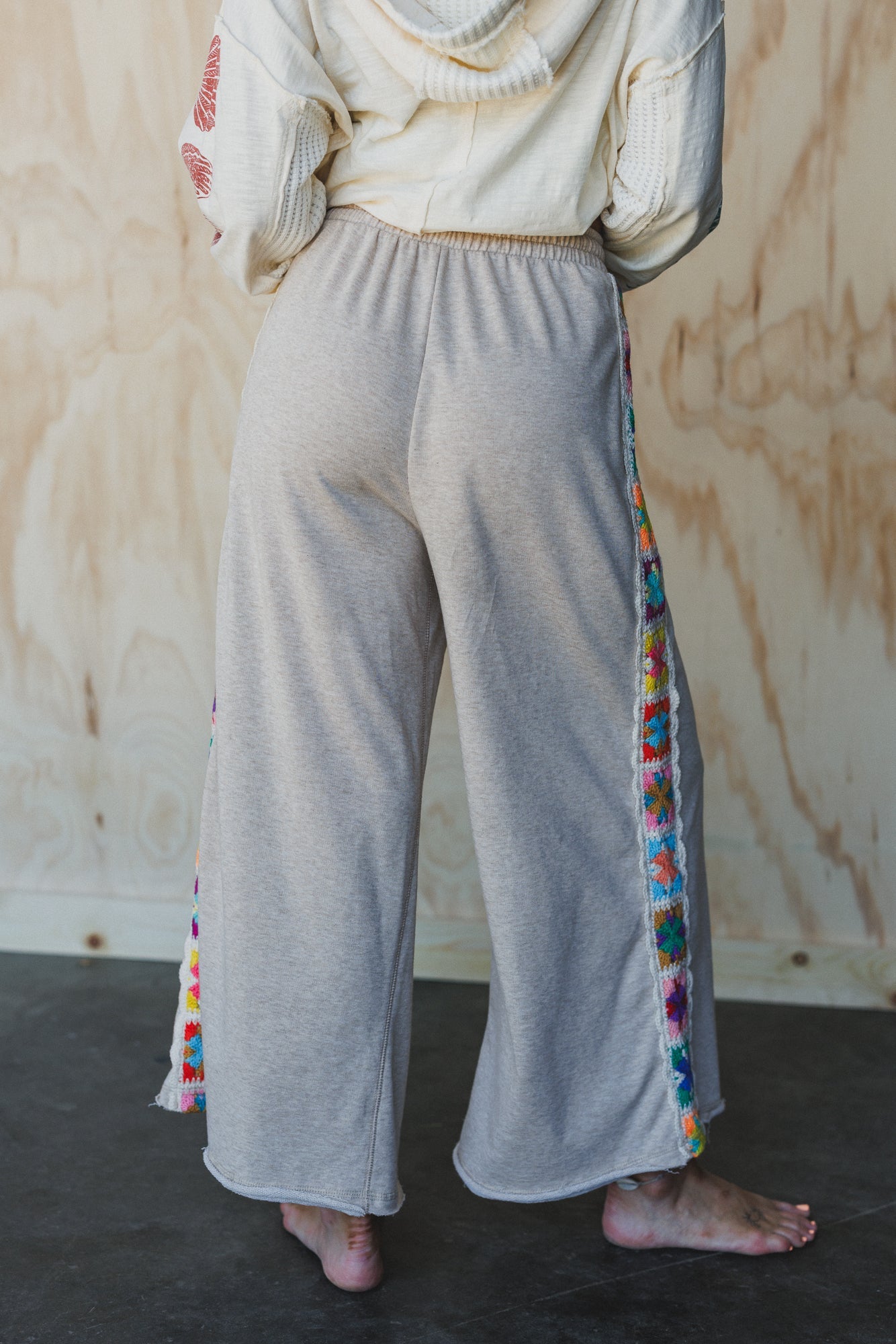 The Nest Love Seeker Crochet Panel Pants - Oatmeal