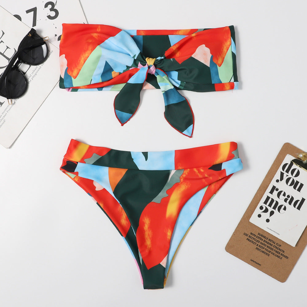 Print Tie One-Piece Swimsuit
