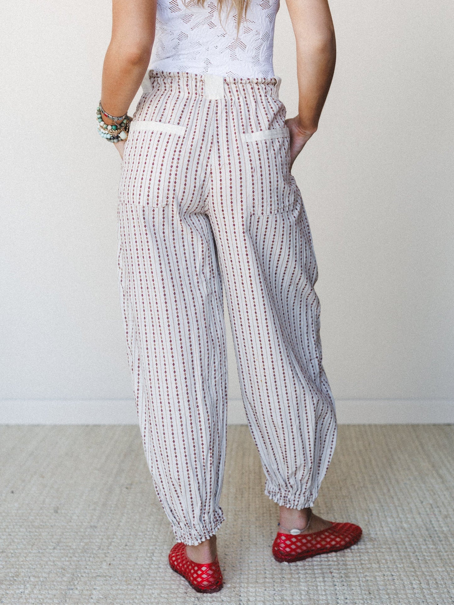 Sunday Social Striped Drawstring Joggers - Oatmeal