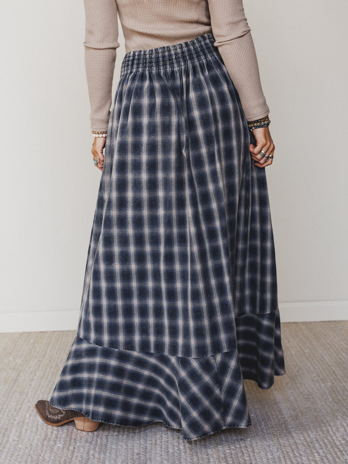 Bonfire Bloom Plaid Skirt - Blue