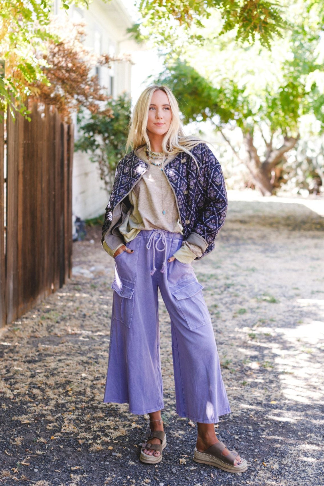 The Nest Cargo Cascade Wide Leg Pants - Peri Blue
