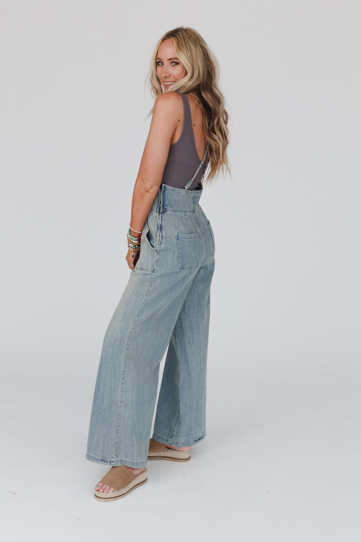 Rise And Shine Wide Leg Denim Jumpsuit - Denim