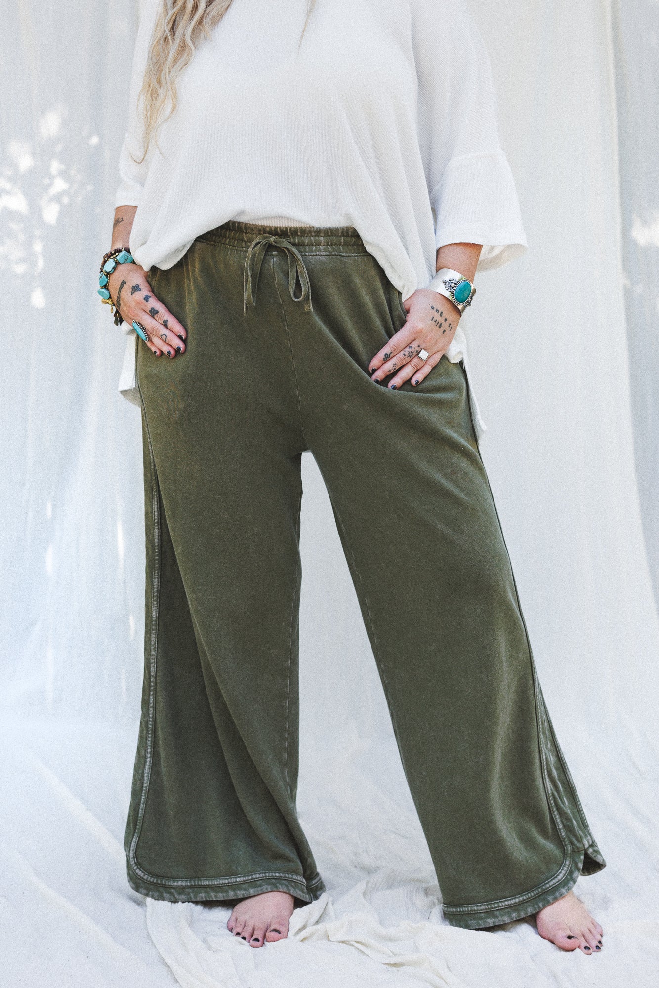 So Comfy Wide Leg Pant Cropped Length - Olive