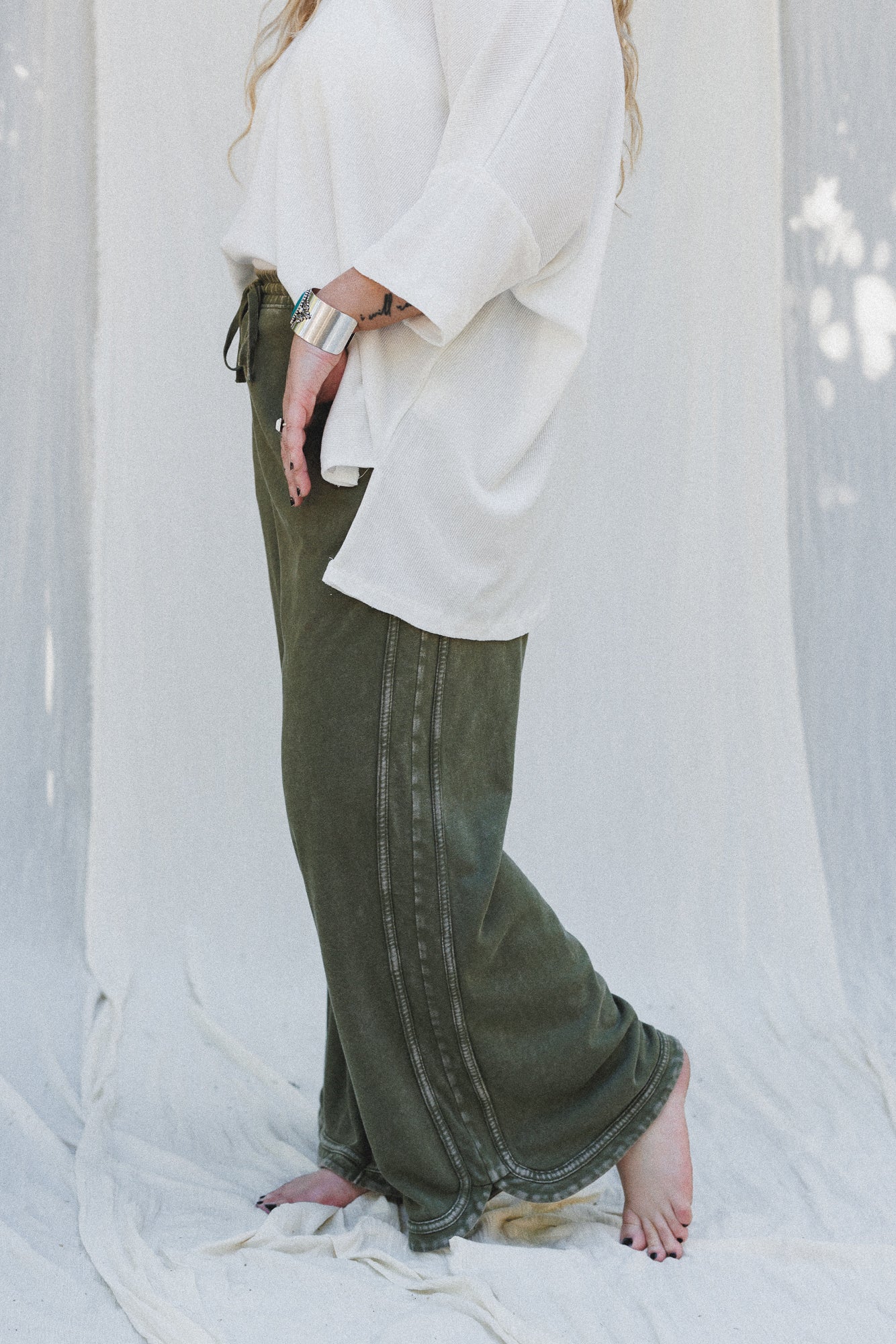 So Comfy Wide Leg Pant Cropped Length - Olive