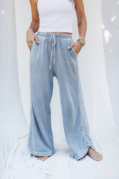 So Comfy Wide Leg Pant Cropped Length - Faded Blue