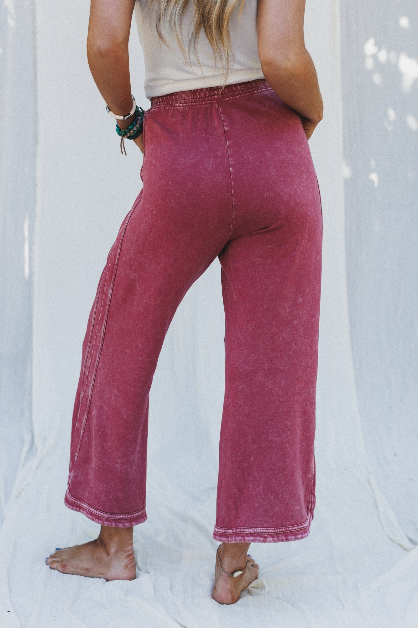 So Comfy Wide Leg Pant Cropped Length - Burgundy