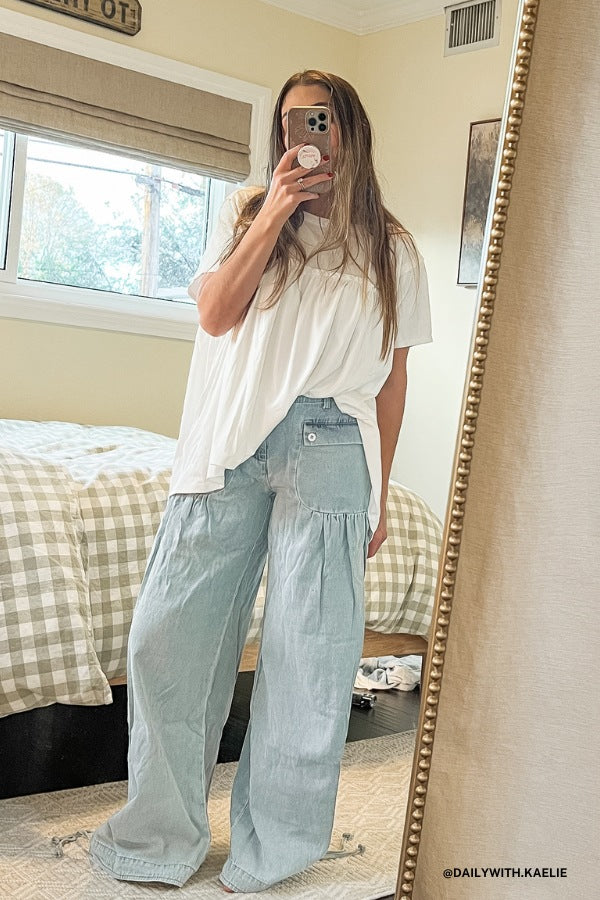 Lets Jet Set Wide Leg Pants - Light Denim