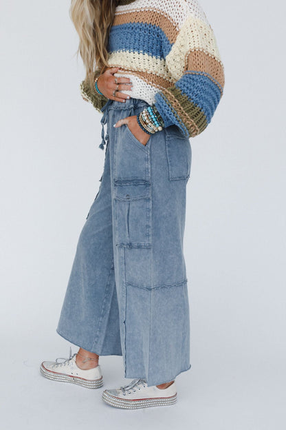 Game On Cargo Wide Leg Pant - Faded Navy