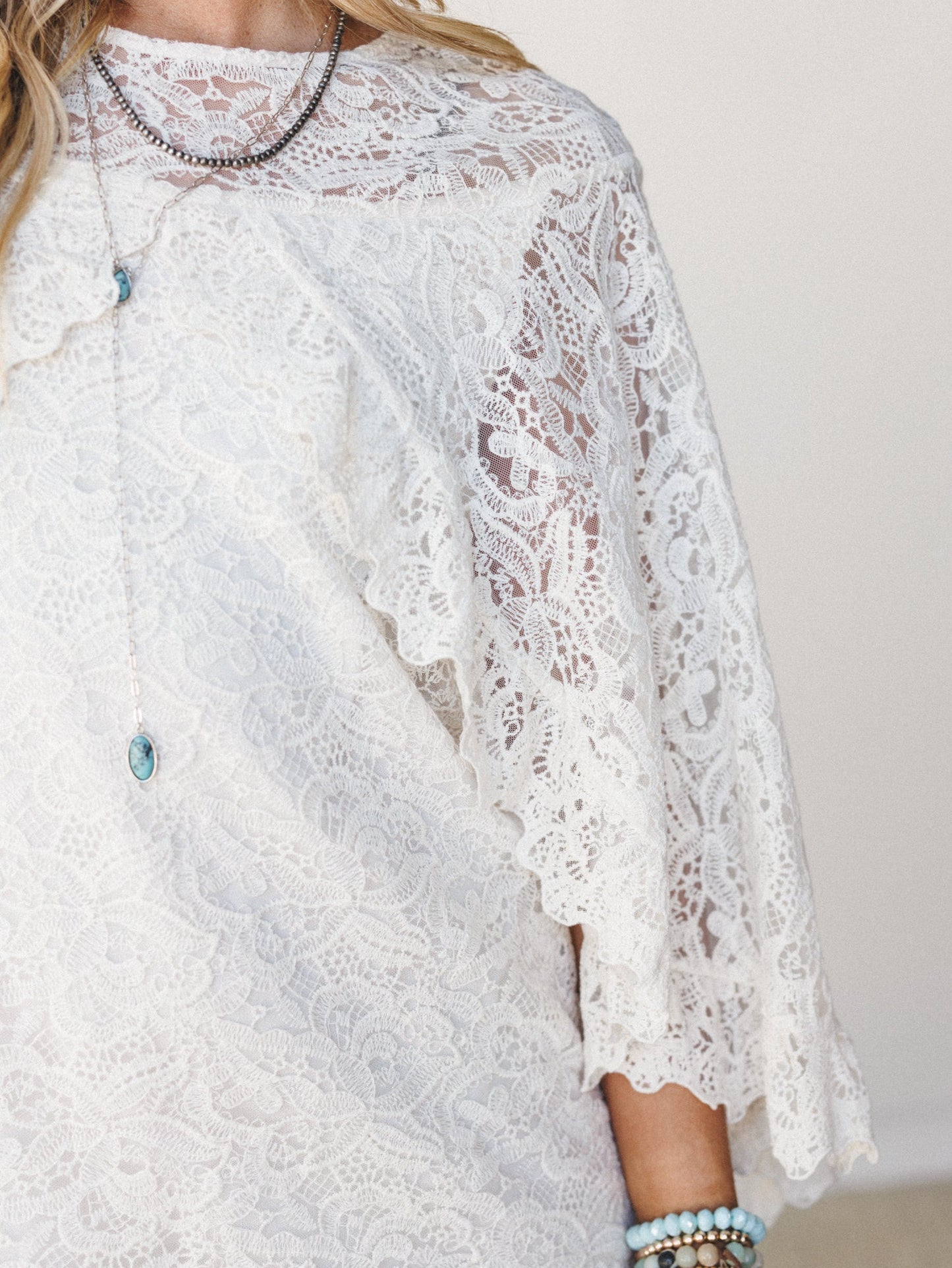Tales of Love Lace Cape Dress - Ivory