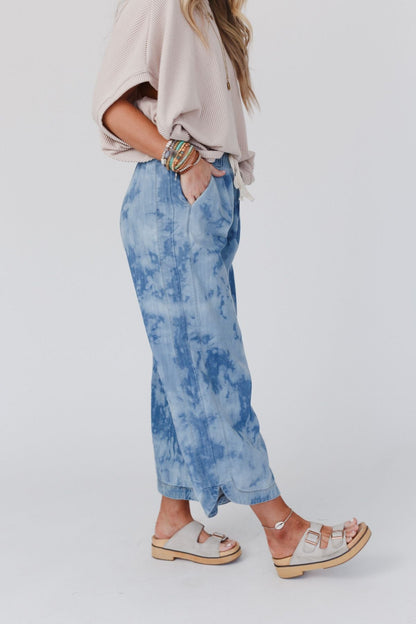 The Nest So Comfy Wide Leg Denim Pant - Bleach Dye Denim