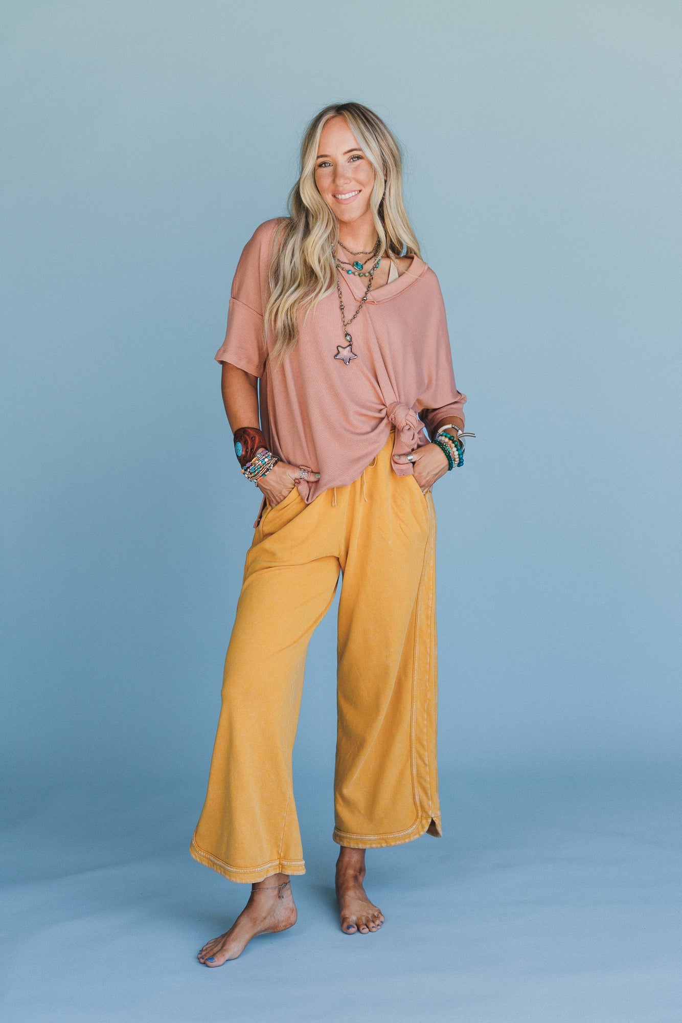 So Comfy Wide Leg Pant Cropped Length - Mustard