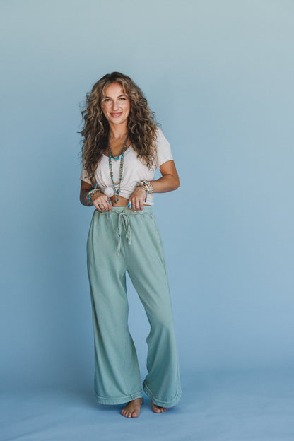 So Comfy Wide Leg Pant Cropped Length - Sage