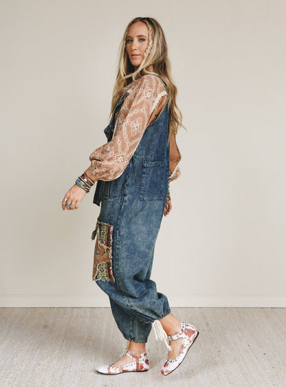 Cottage Cool Patchwork Overalls - Denim