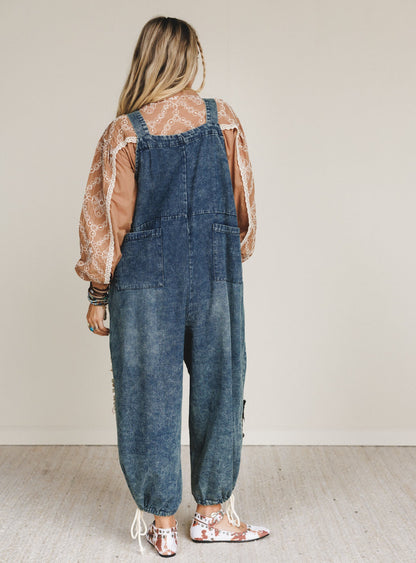 Cottage Cool Patchwork Overalls - Denim