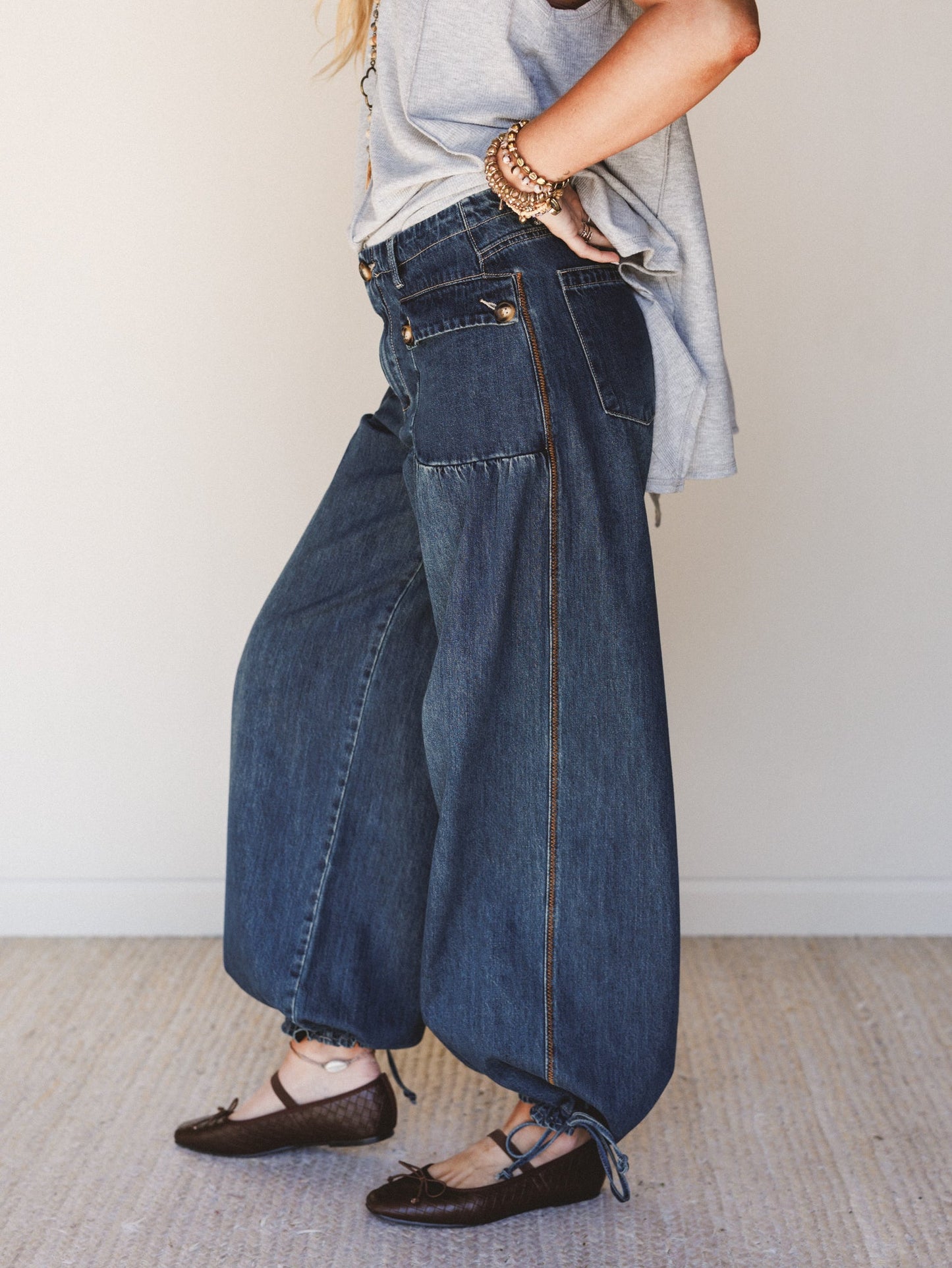 Let's Jet Set Wide Leg Jeans - Dark Denim