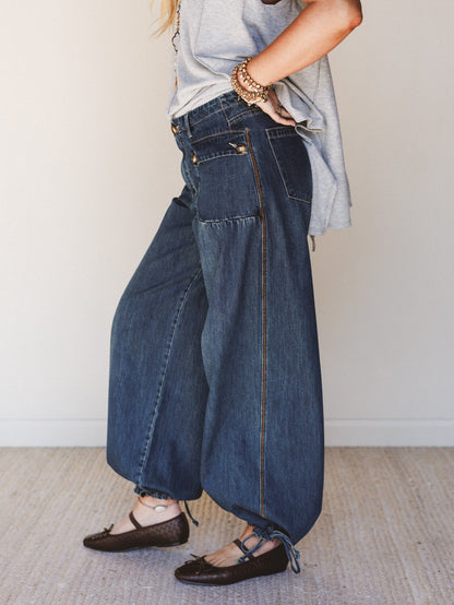Let's Jet Set Wide Leg Jeans - Dark Denim