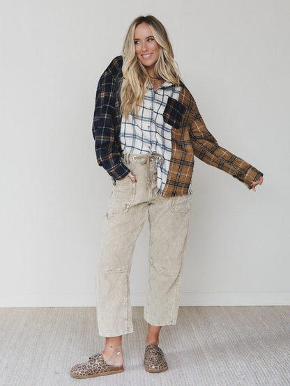Fall Feeling Corduroy Barrel Pants - Olive Taupe