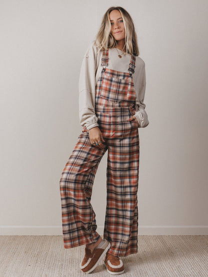 Perfectly Plaid Overalls - Latte