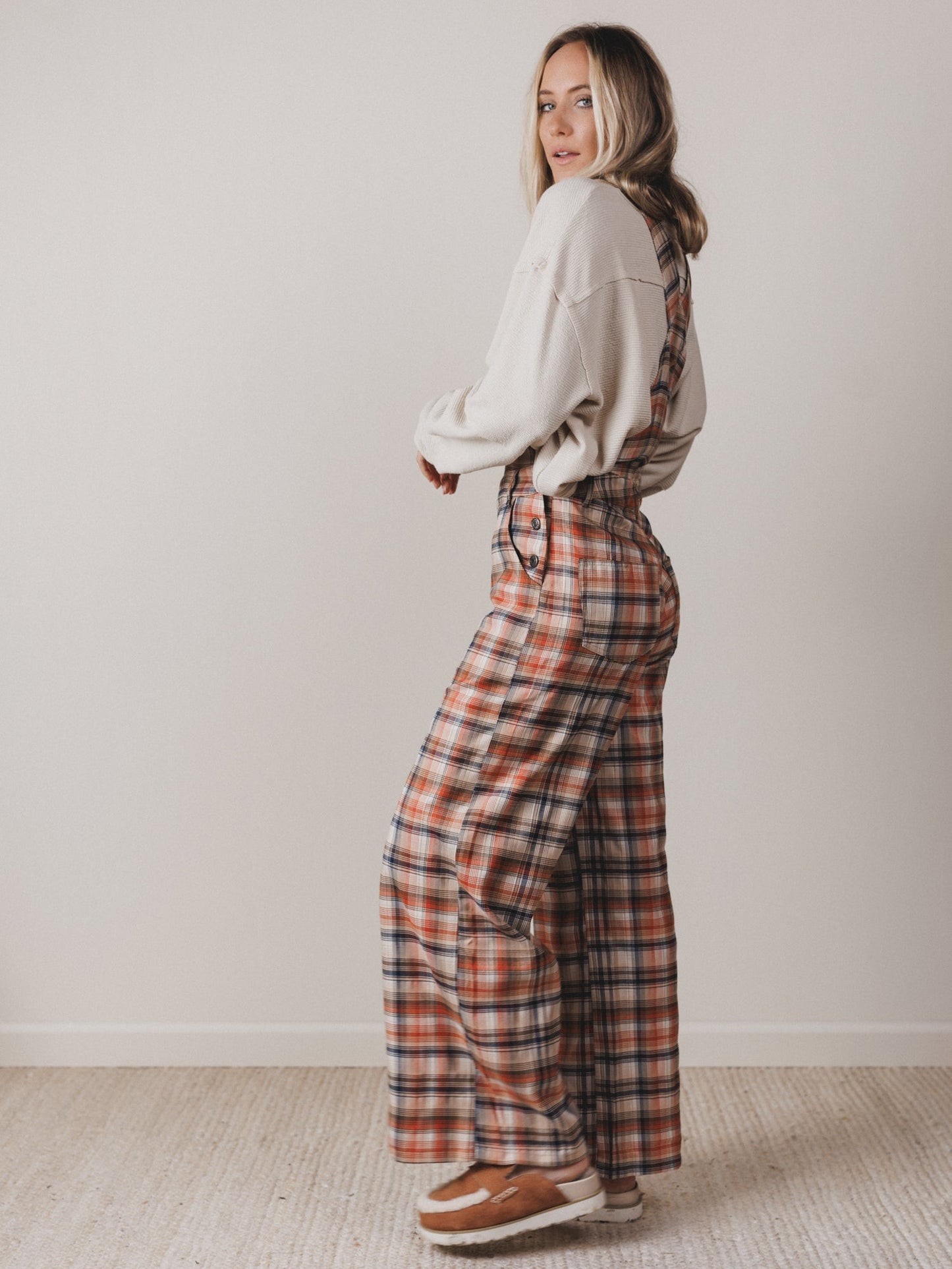 Perfectly Plaid Overalls - Latte
