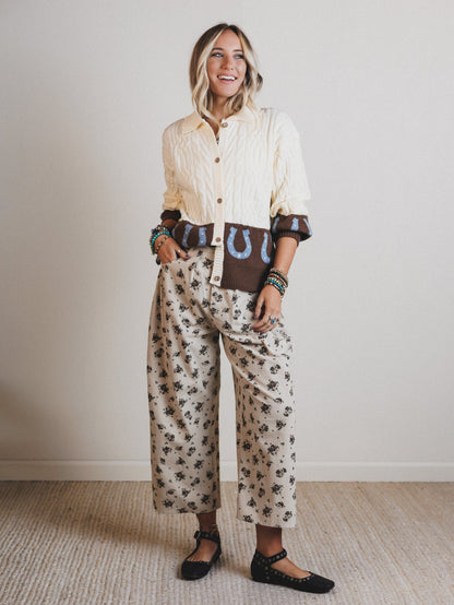 Sweet Memory Floral Pleated Pants - Natural