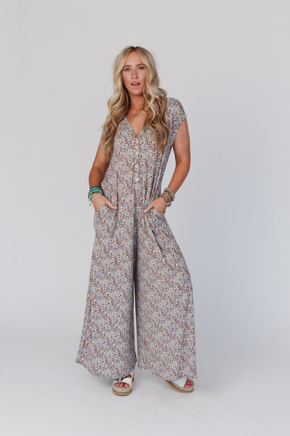 The Nest Daphne Floral Print Jumpsuit - Blue
