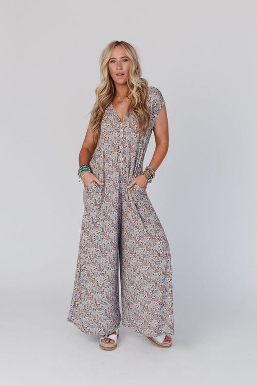 The Nest Daphne Floral Print Jumpsuit - Blue