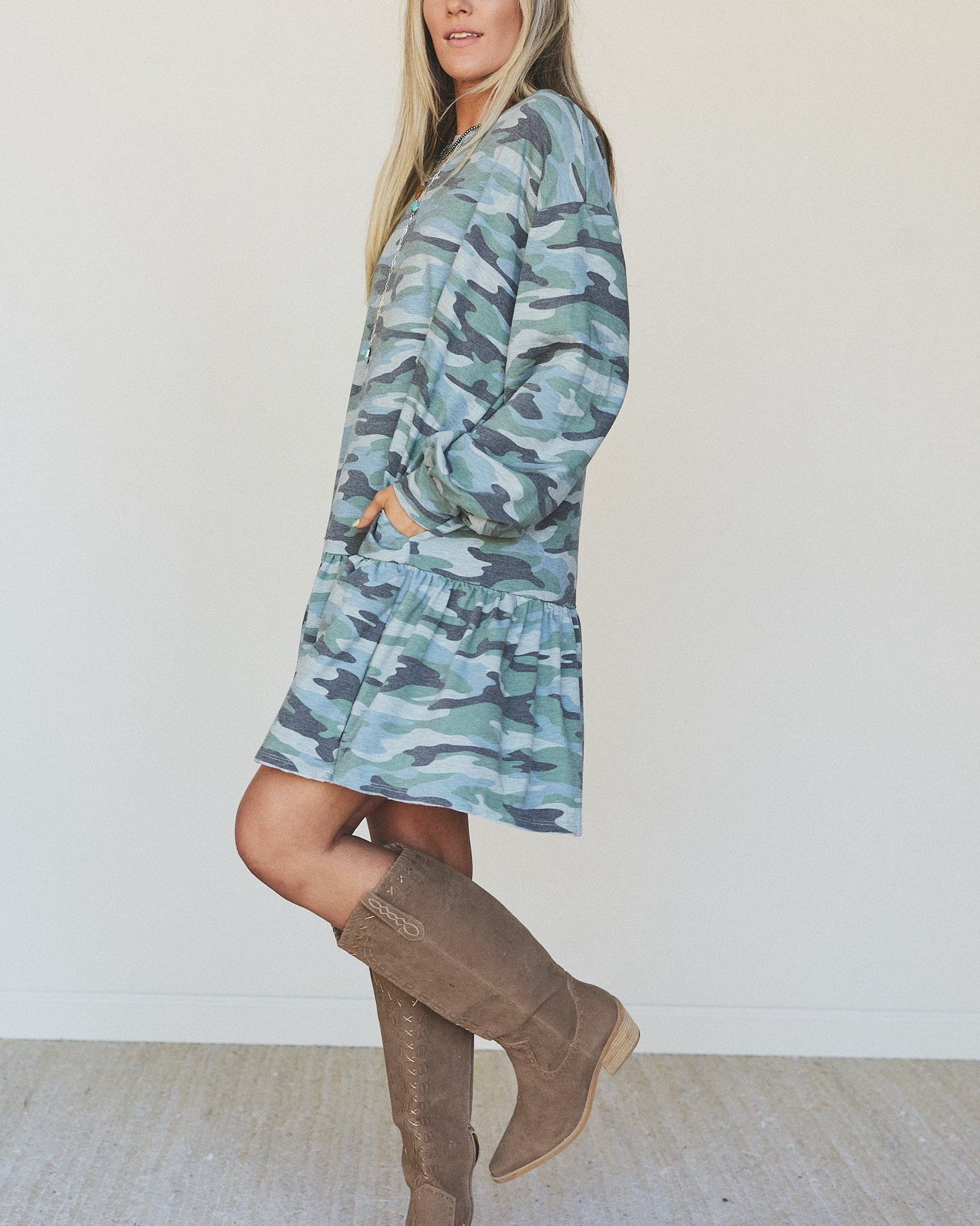 The Nest Jade Long Sleeve Mini Dress - Olive Charcoal