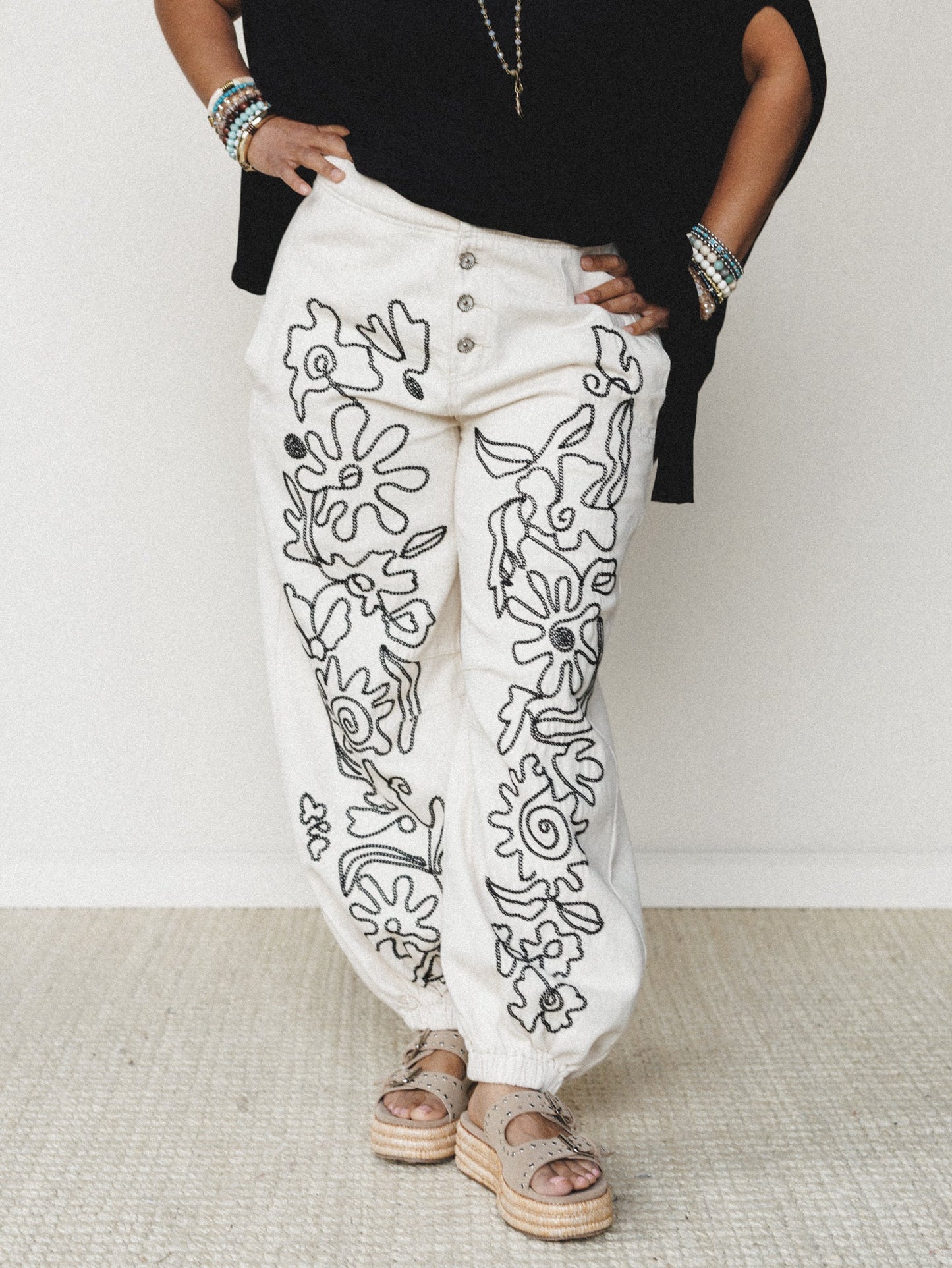 Sweet On You Embroidered Pants - Oat