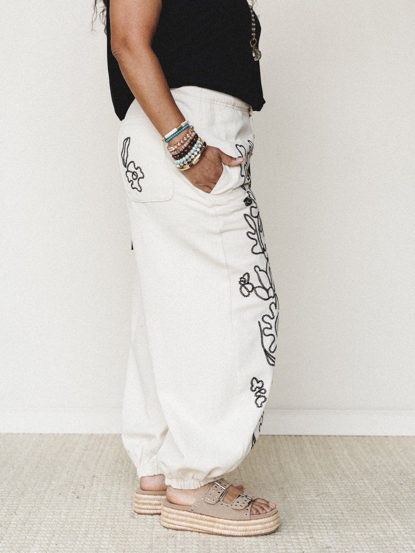 Sweet On You Embroidered Pants - Oat