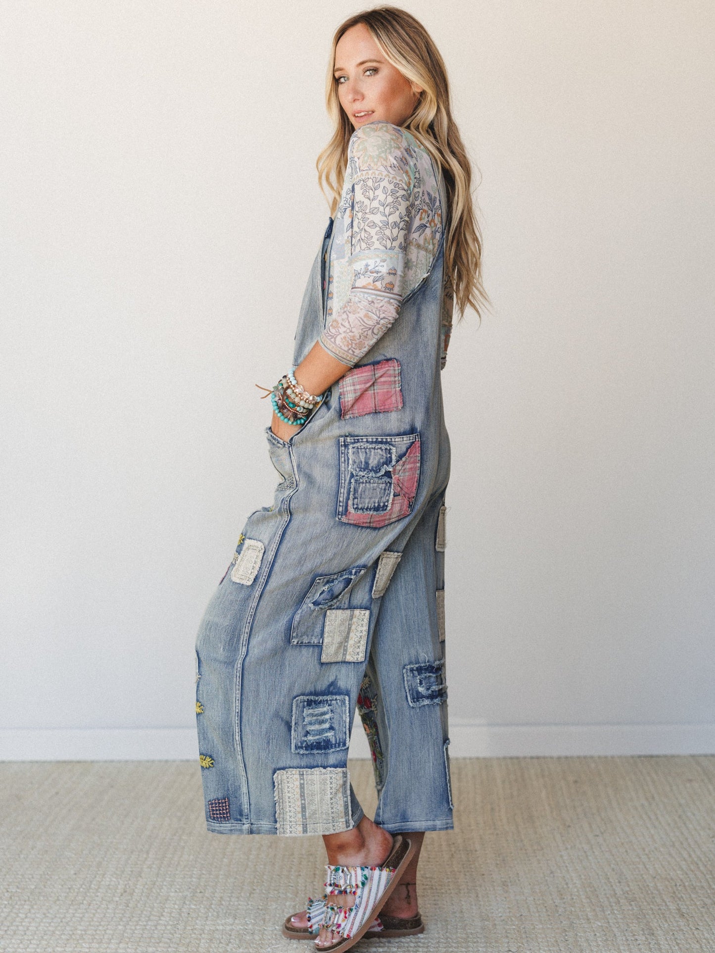 Perfectly Patched Denim Overalls - Washed Denim