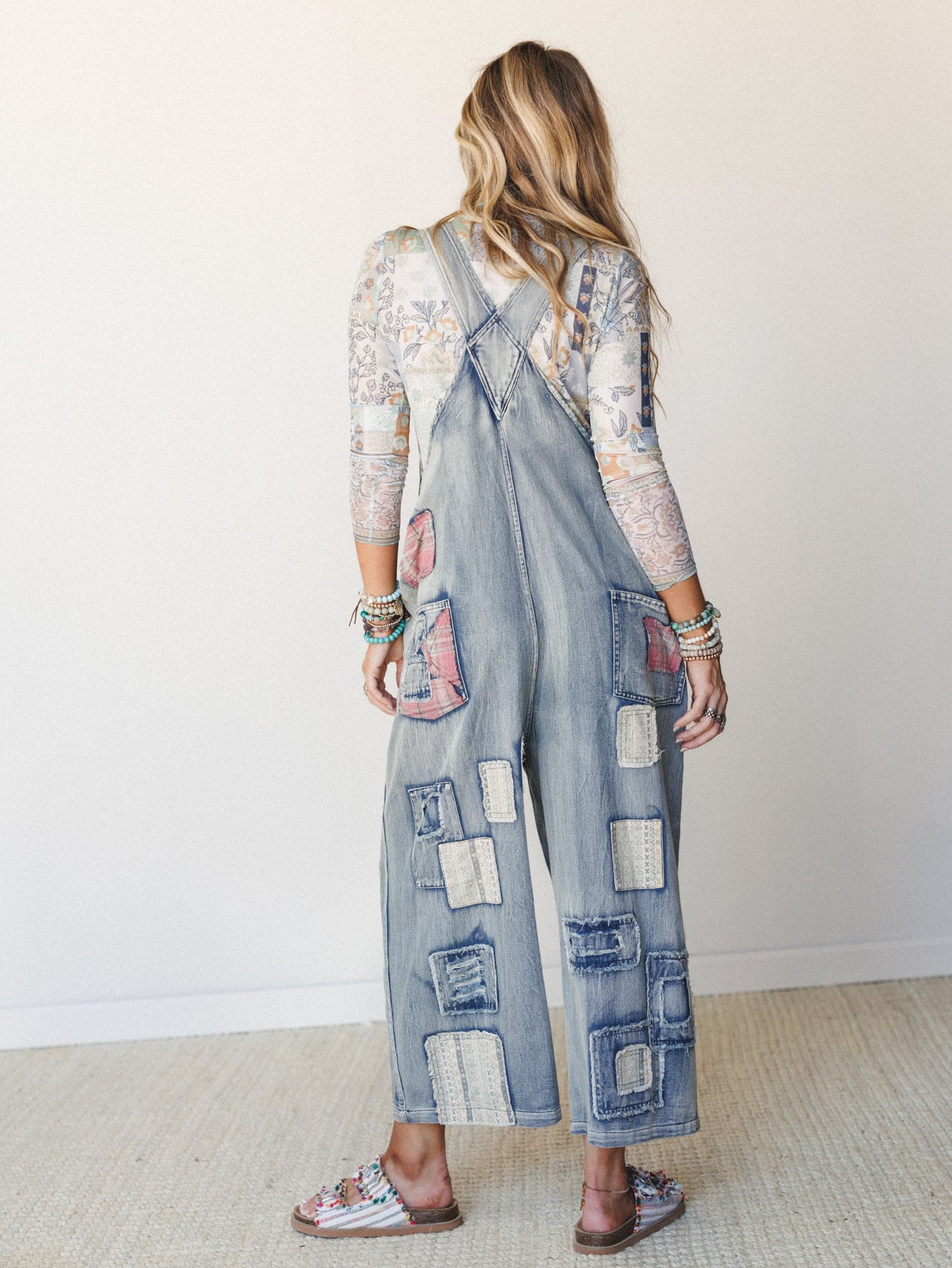 Perfectly Patched Denim Overalls - Washed Denim