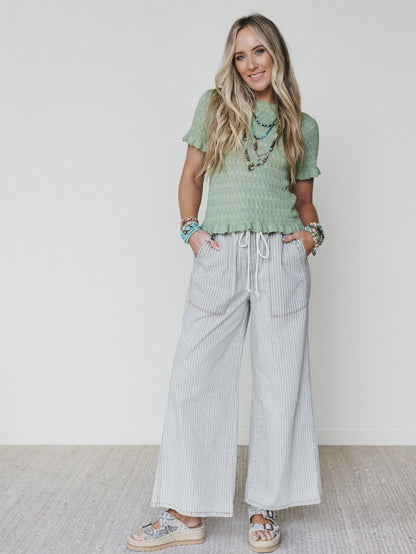 Away at Sea Striped Pants - Washed Black