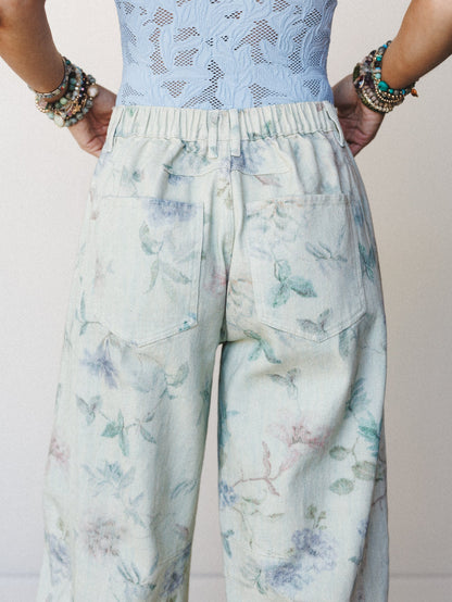 Decades Of Florals Barrel Jeans - Blue