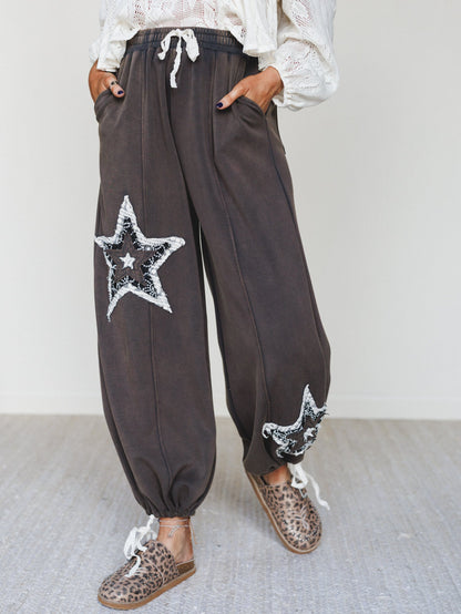 The Nest Bobbie Patchwork Convertible Wide Leg Pant - Charcoal
