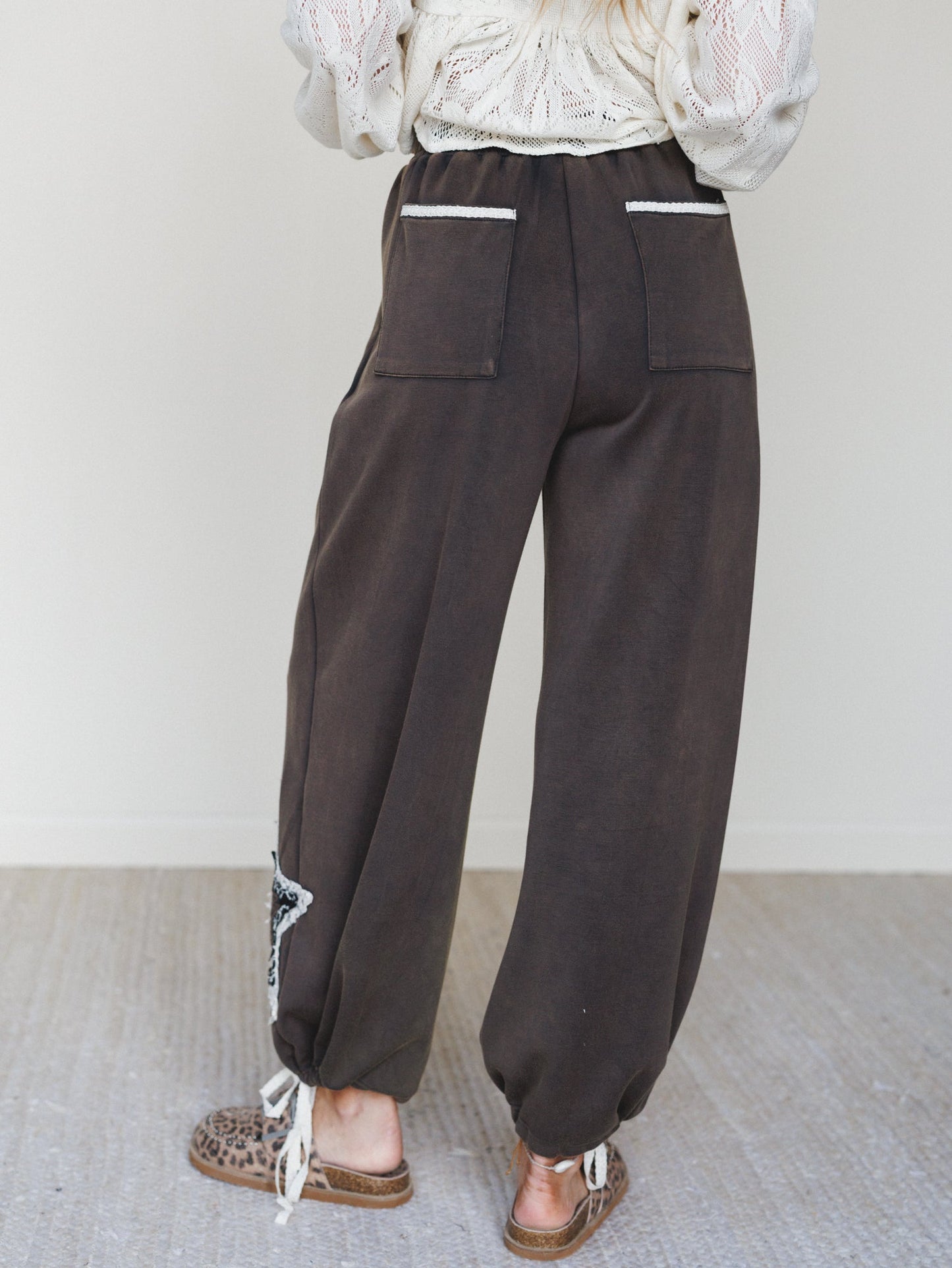 The Nest Bobbie Patchwork Convertible Wide Leg Pant - Charcoal