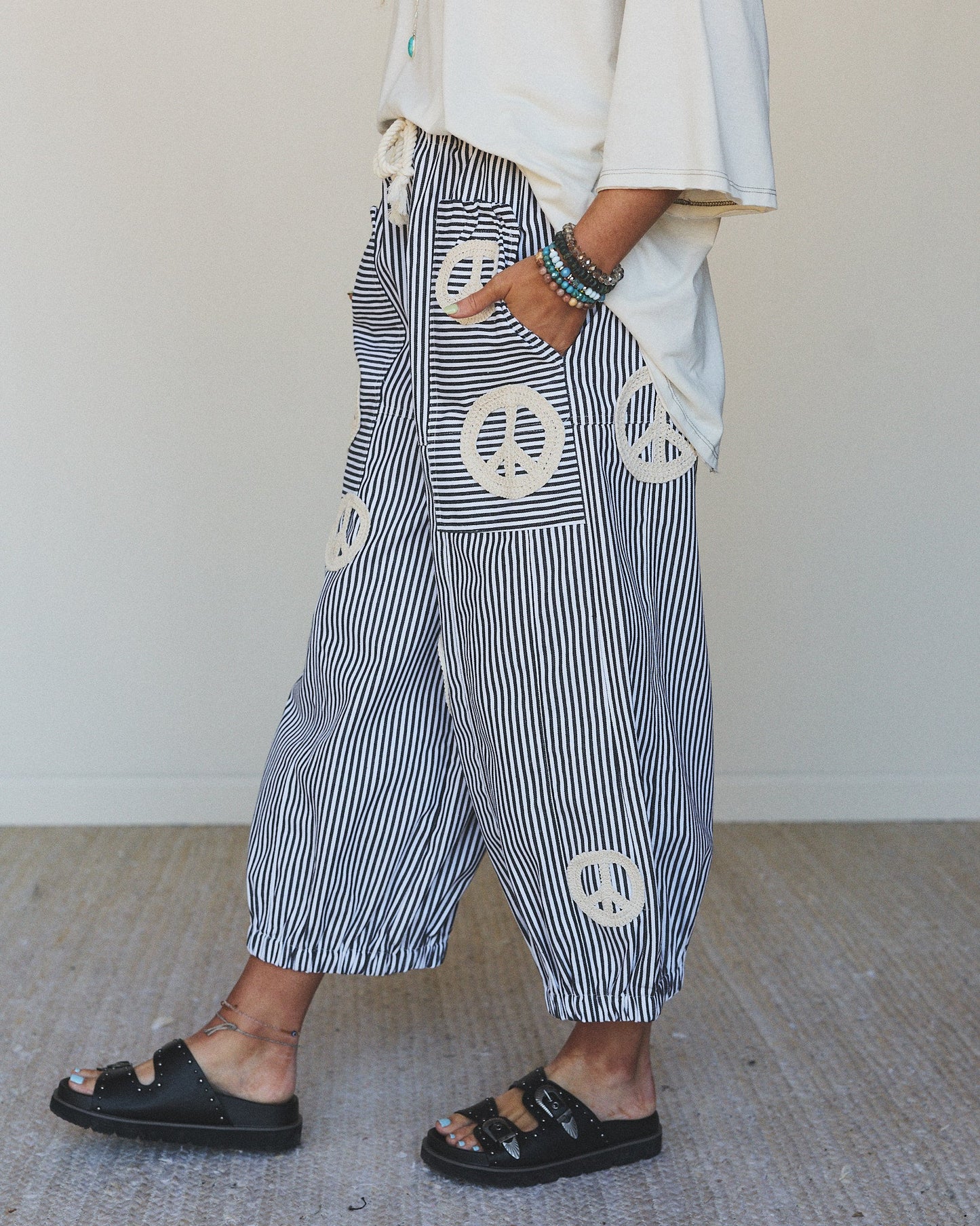 Peace Out Stripe Jeans - Black