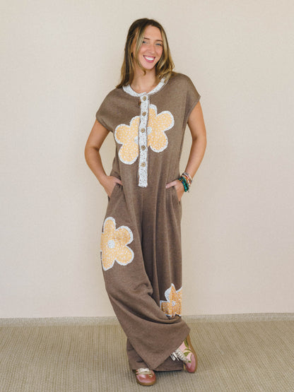 Flower Steps Jumpsuit - Mocha