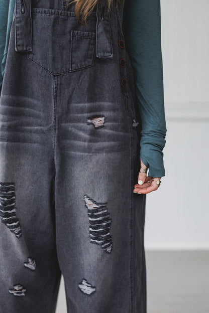 High Hopes Slouchy Denim Overalls - Black