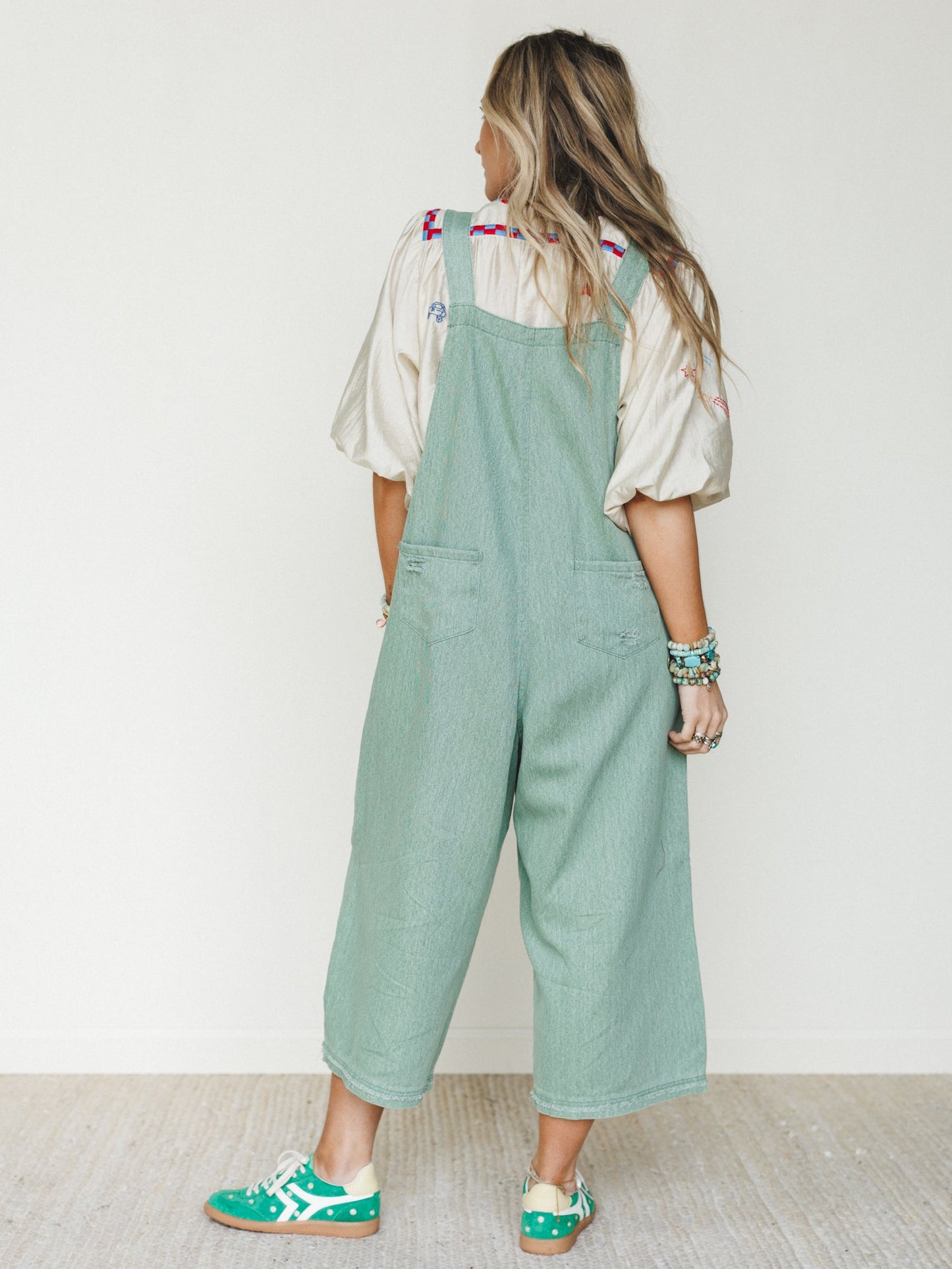 High Hopes Slouchy Denim Overalls - Sage