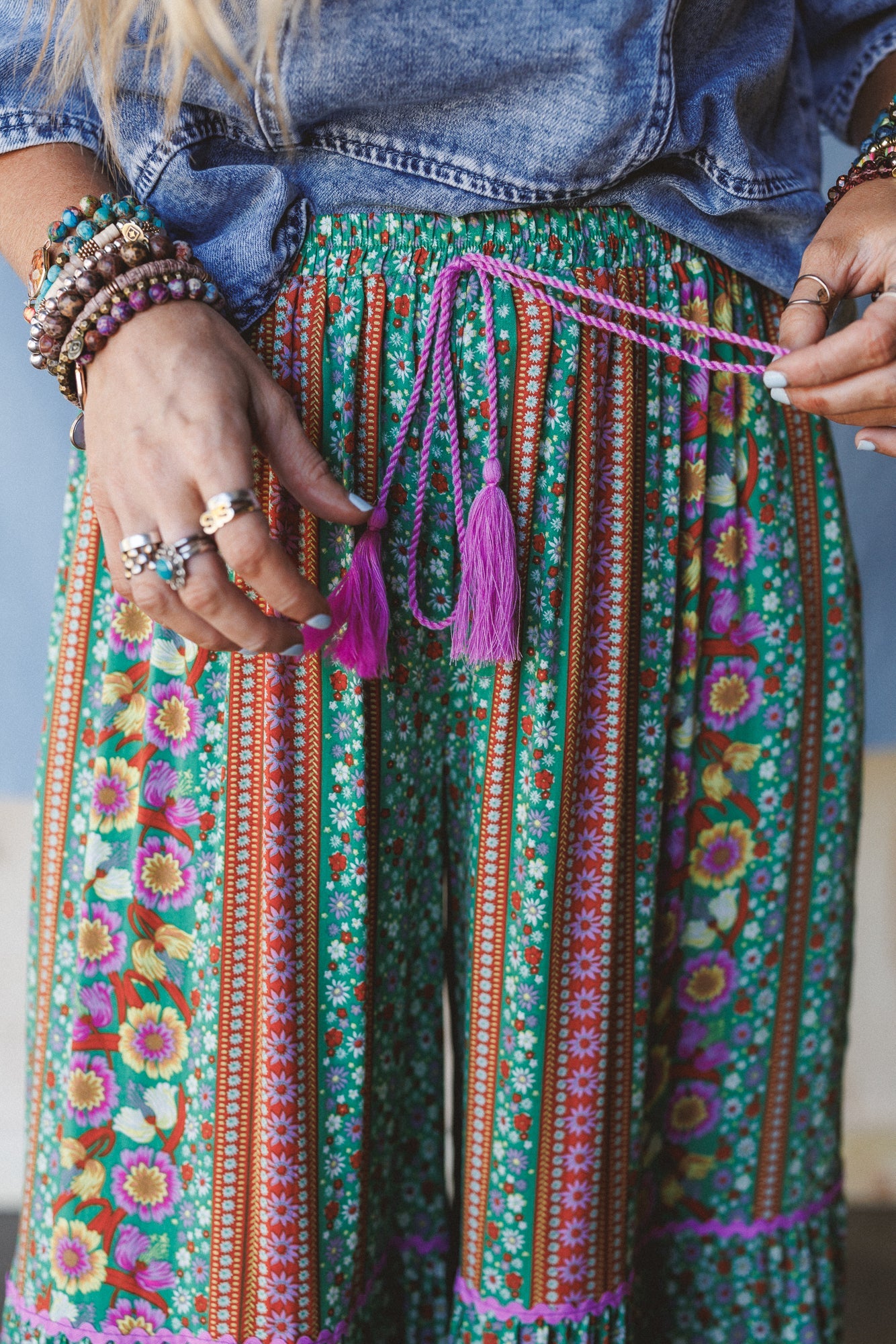 Kate Printed Wide Leg Pants - Sage