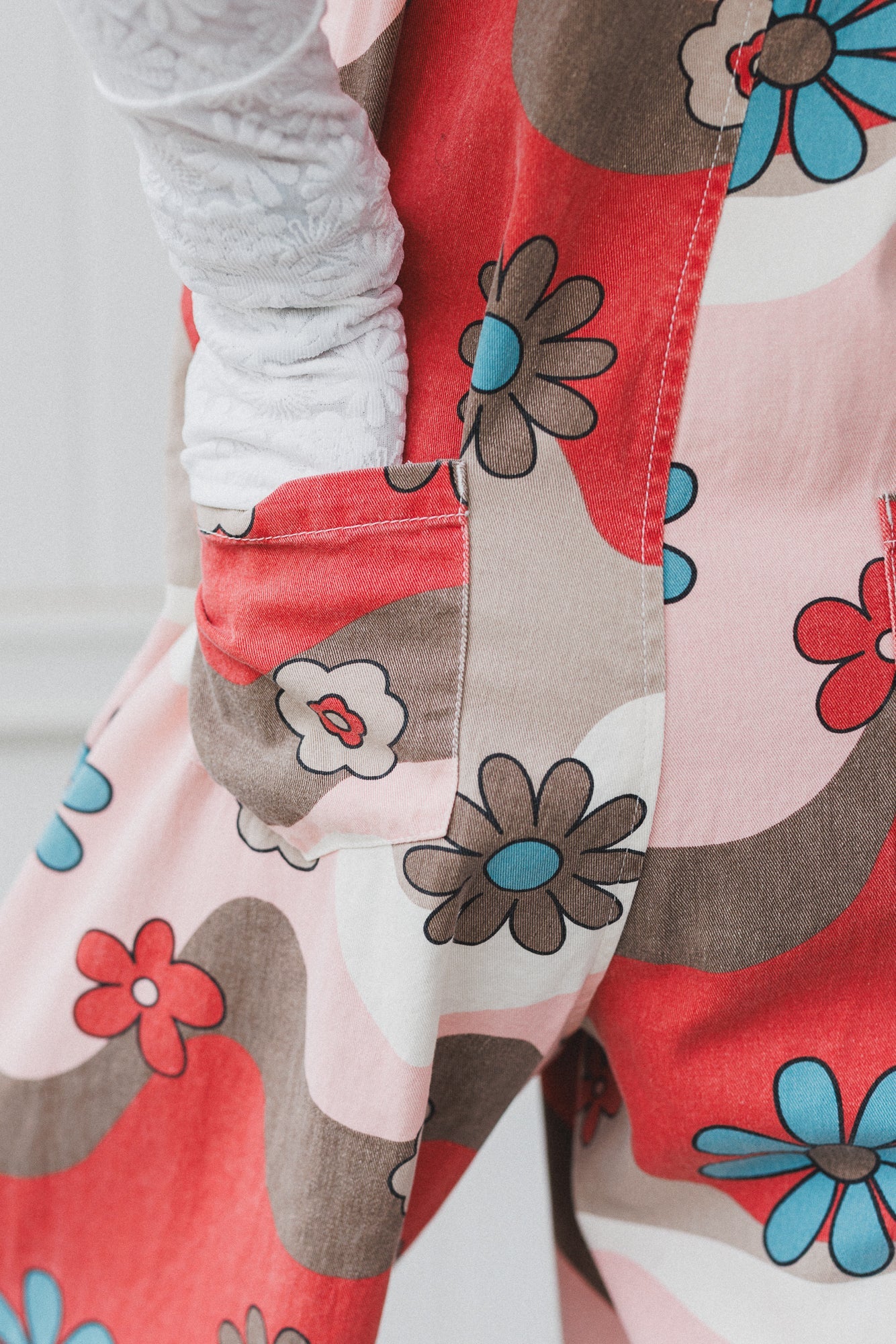 High Hopes Slouchy Denim Overalls - Mocha Flower