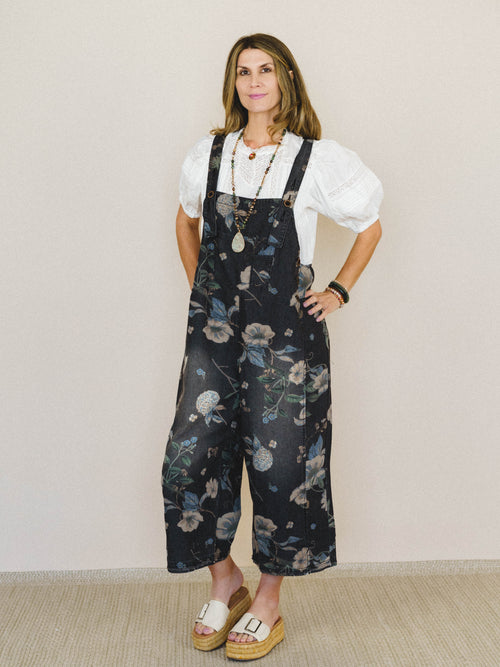High Hopes Slouchy Denim Overalls - Black Denim