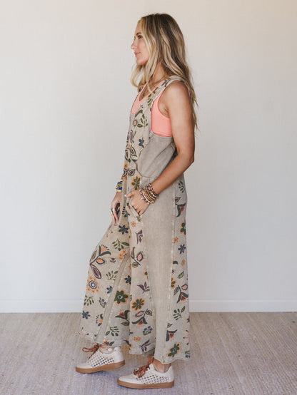 Floral Daylight Jumpsuit - Olive Gray