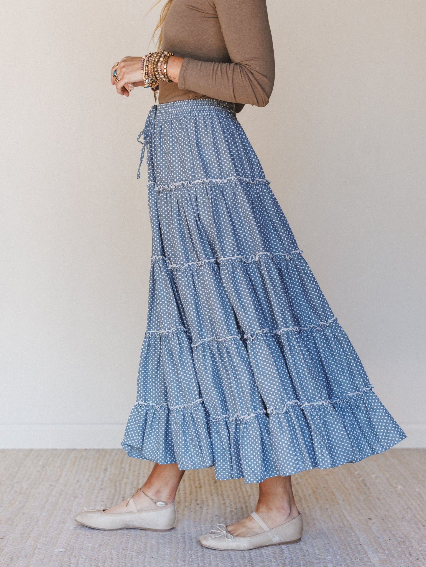 Polka Dot Darling Maxi Skirt - Denim